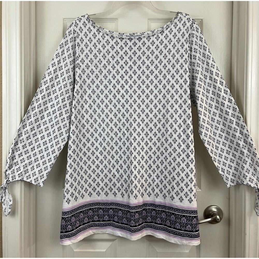LIZ CLAIBORNE - Navy & Lavender Boarder Print Long Sleeve Knit Top size 1X